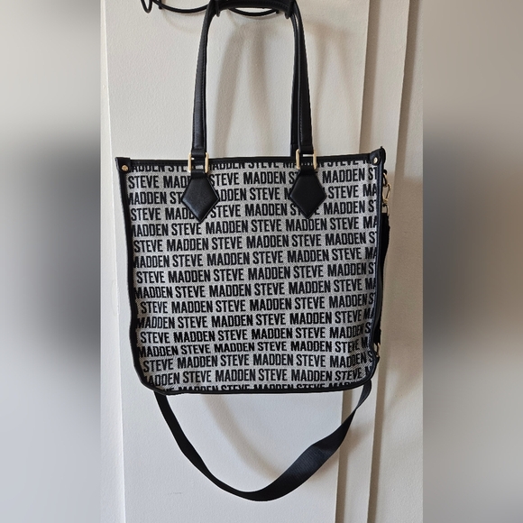 Steve Madden Black & Grey, Repeat Logo Shopper Handbag with removable Extra Bag - Picture 9 of 13